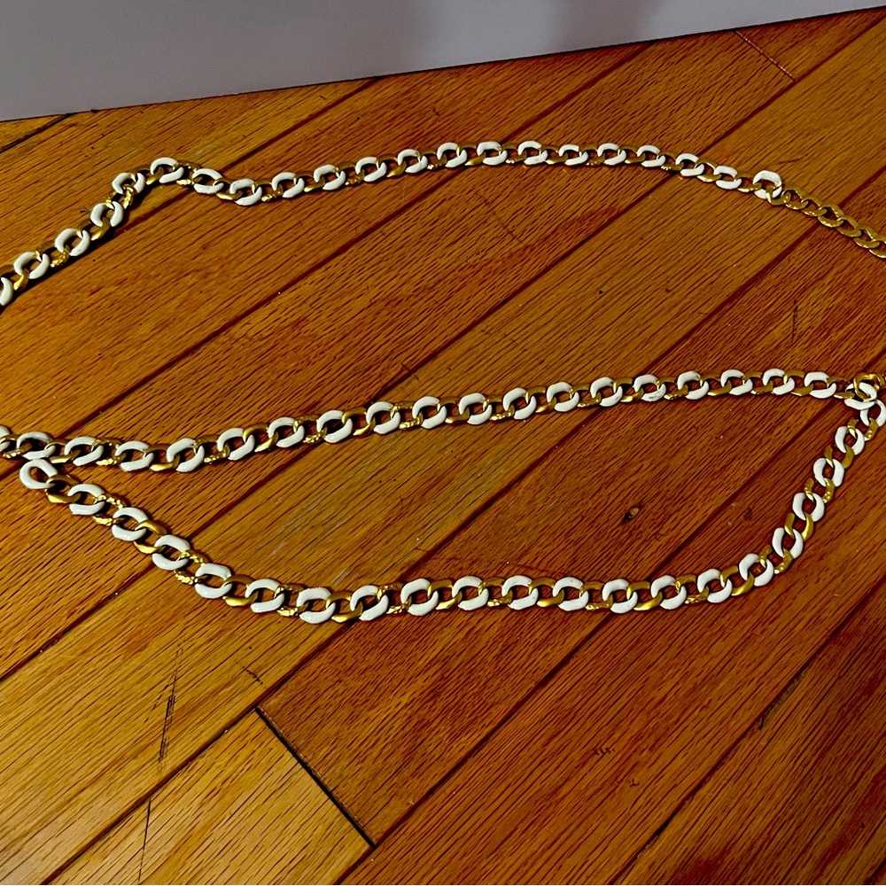 White and gold double front chain belt